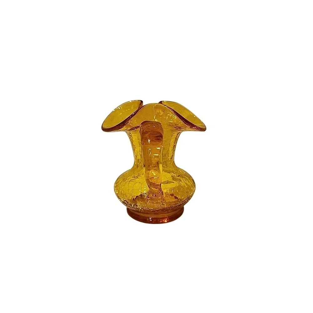 Amber Crackle Glass Mini Pitcher Vase with Handle‎ Decorative Accent Piece